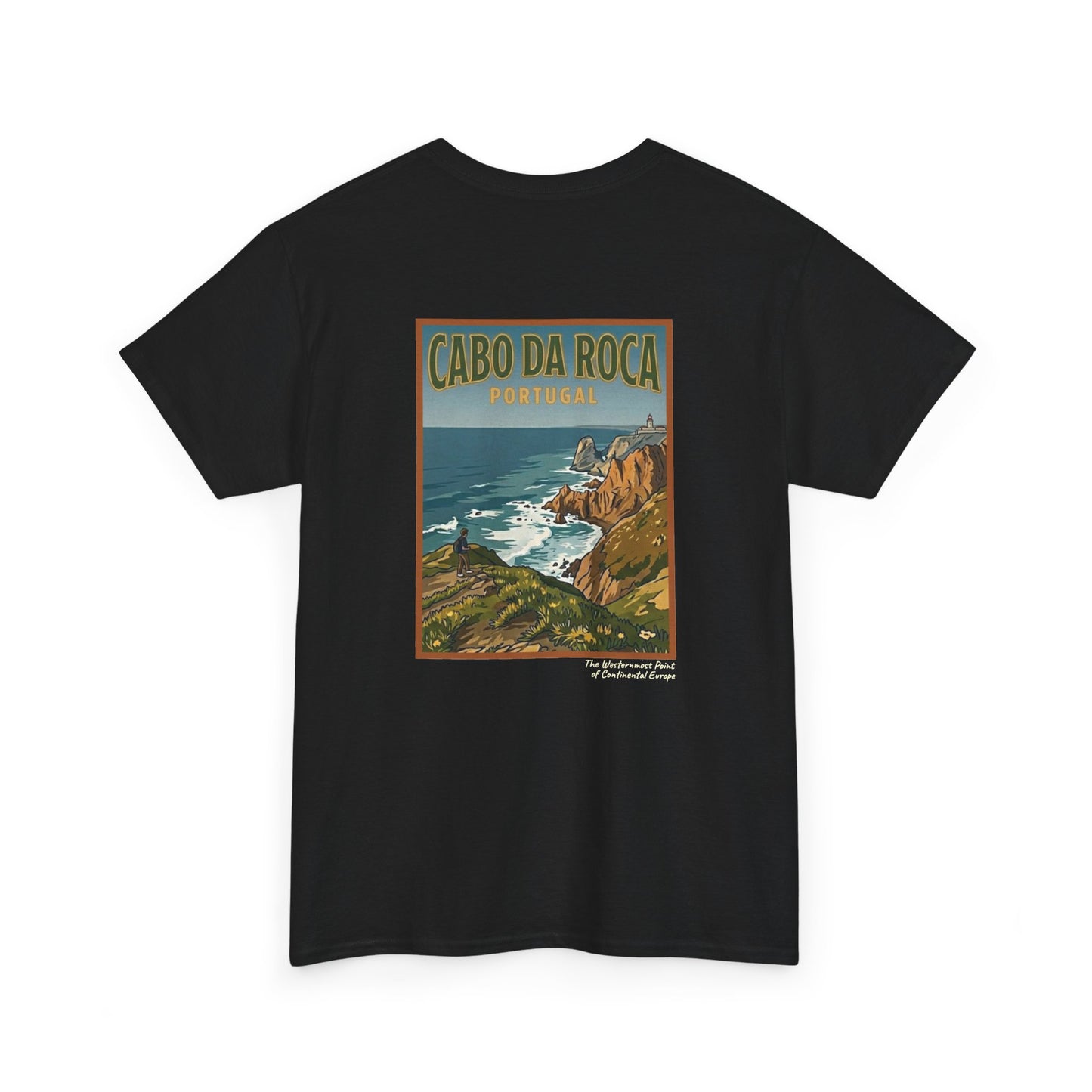 Cabo do Roca with coordinates - 4 panel front - Unisex Heavy Cotton Tee