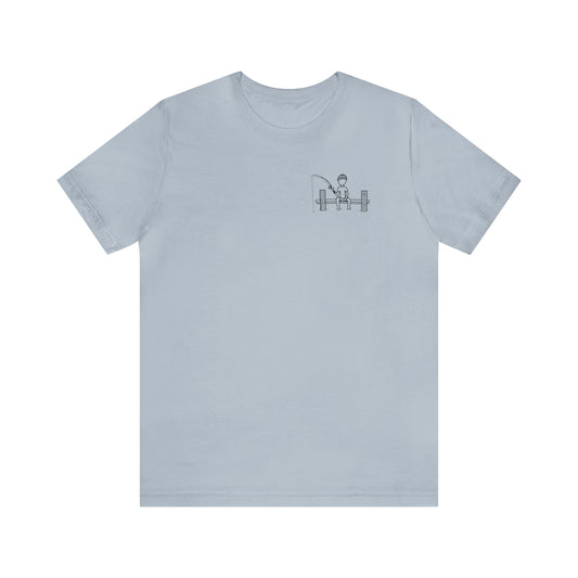 Lac LaBelle, Fishing Off Dock- Unisex Lightweight Short Sleeve Tee