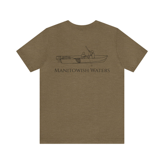 Boys Fishing off Boat - Manitowish Waters Unisex Lightweight Short Sleeve Tee