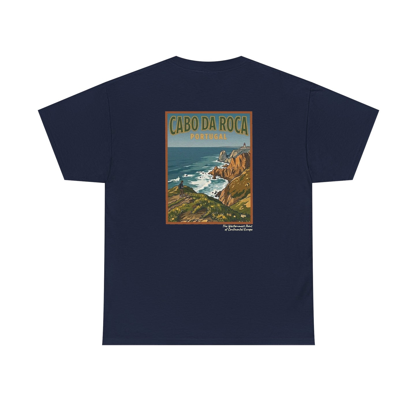 Cabo do Roca with coordinates - 4 panel front - Unisex Heavy Cotton Tee