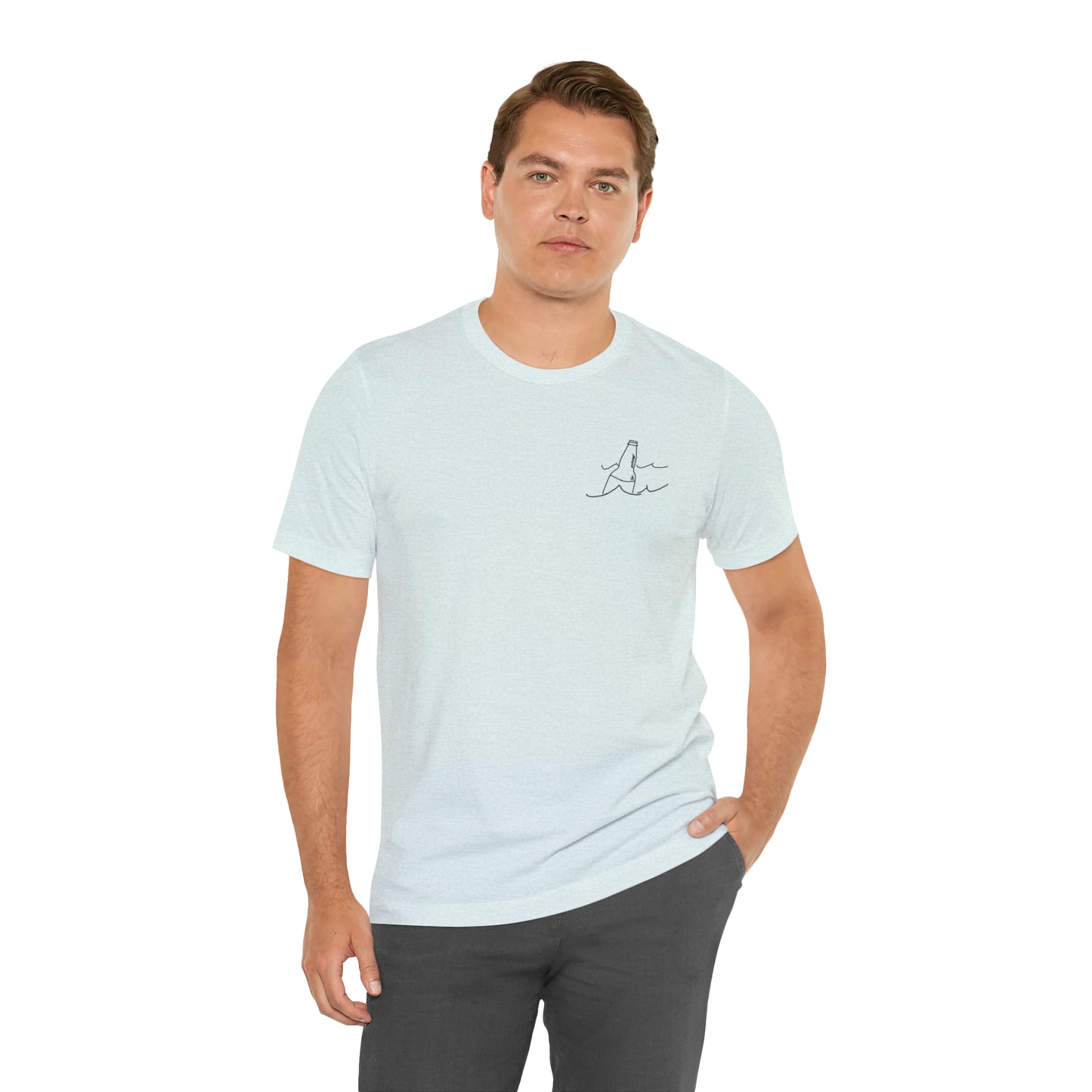 Pewaukee Lake, Bottle Front & Surfing Sketch - Unisex Lightweight Short Sleeve Tee