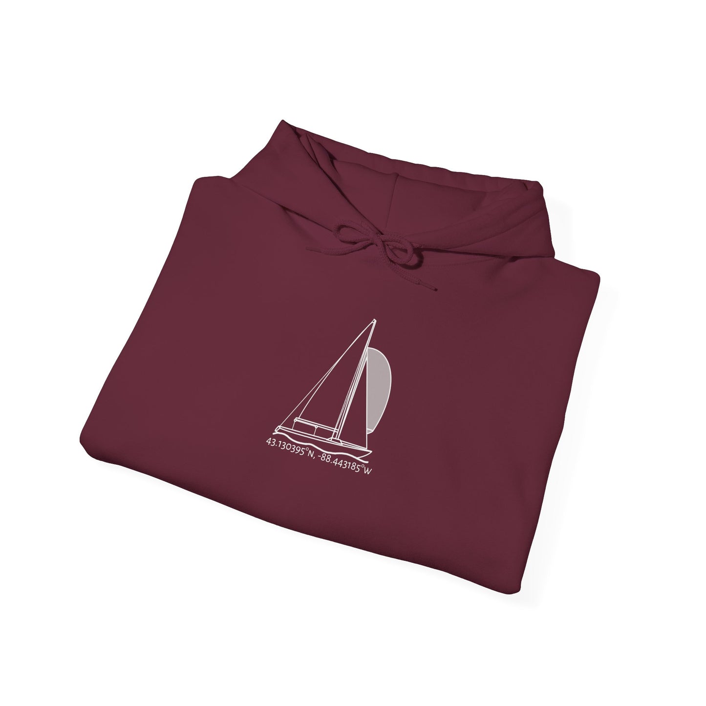 Sailboat Yngling Model Type Okauchee Lake Coordinates Unisex Heavy Blend™ Hooded Sweatshirt