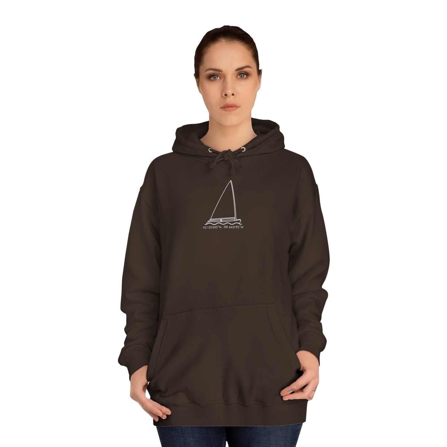 Sailboat Finn model Okauchee Lake Coordinates - Medium Weight Hoodie