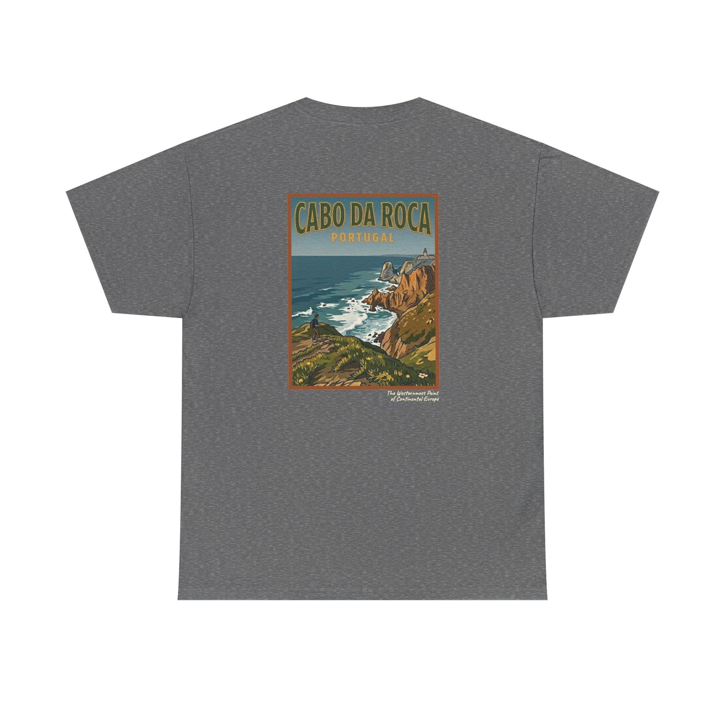 Cabo do Roca with coordinates - 4 panel front - Unisex Heavy Cotton Tee