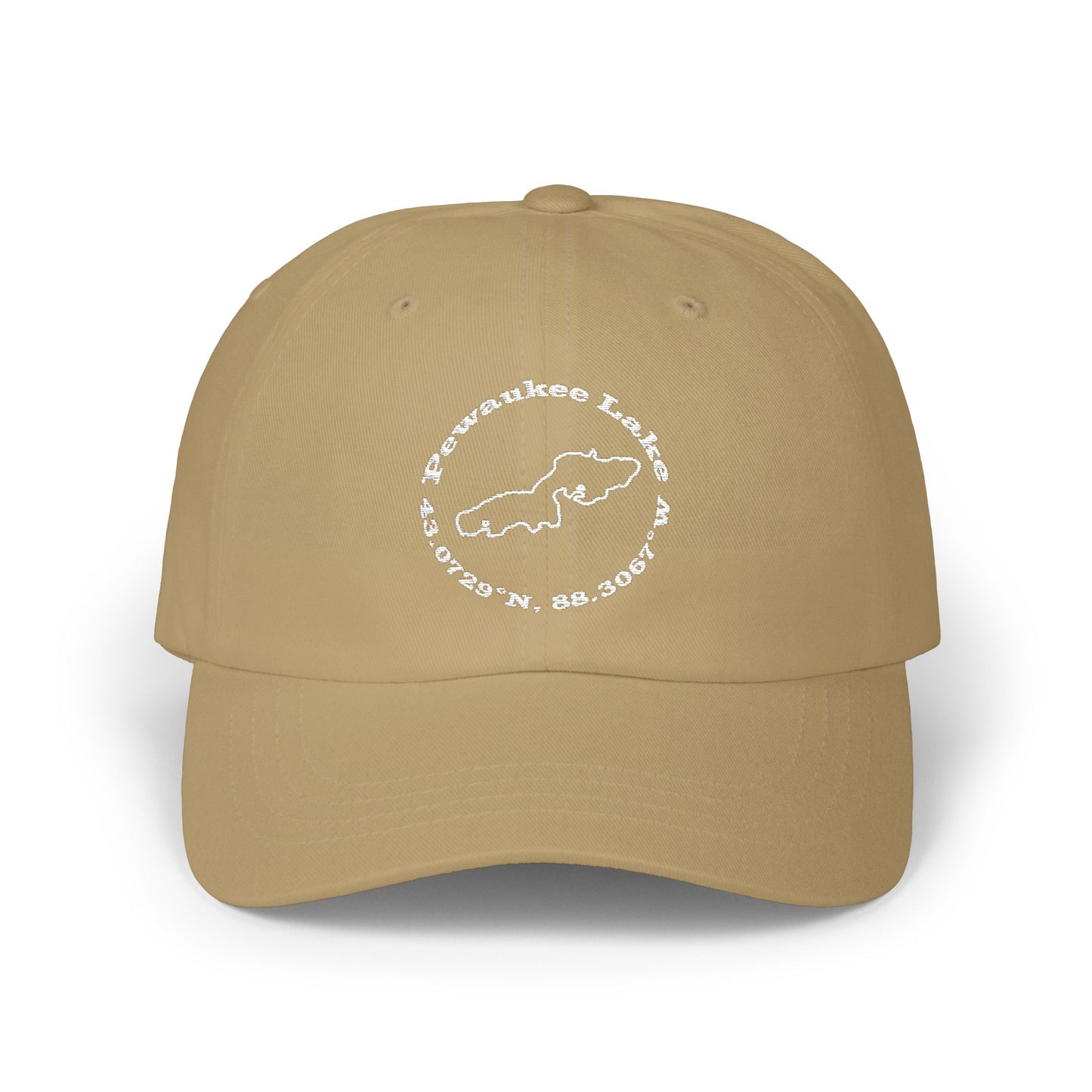 Pewaukee Lake and coordinates Embroidered White Circle Classic Cap