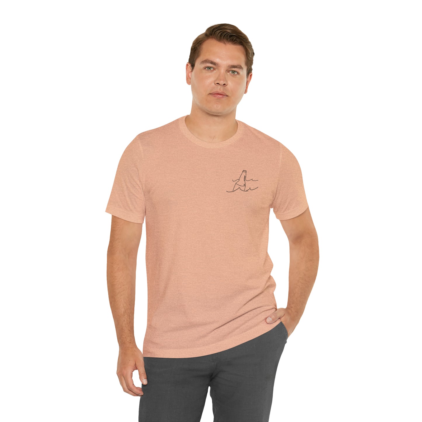 Pewaukee Lake, Bottle Front & Surfing Sketch - Unisex Lightweight Short Sleeve Tee