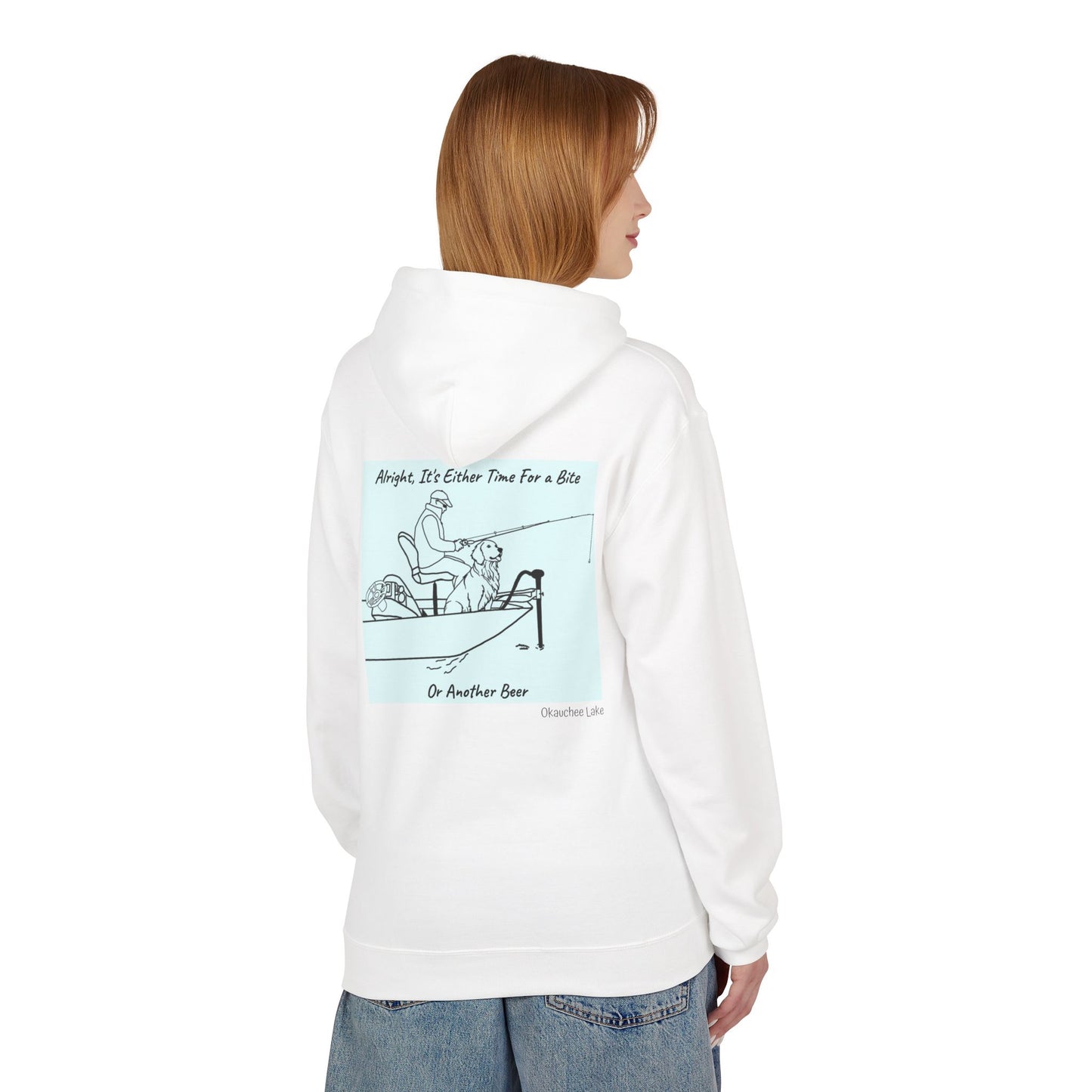 Bite or Beer Fishing, Golden retriever Kayak Dog Midweight Travel Hoodie - Softstyle Gildan