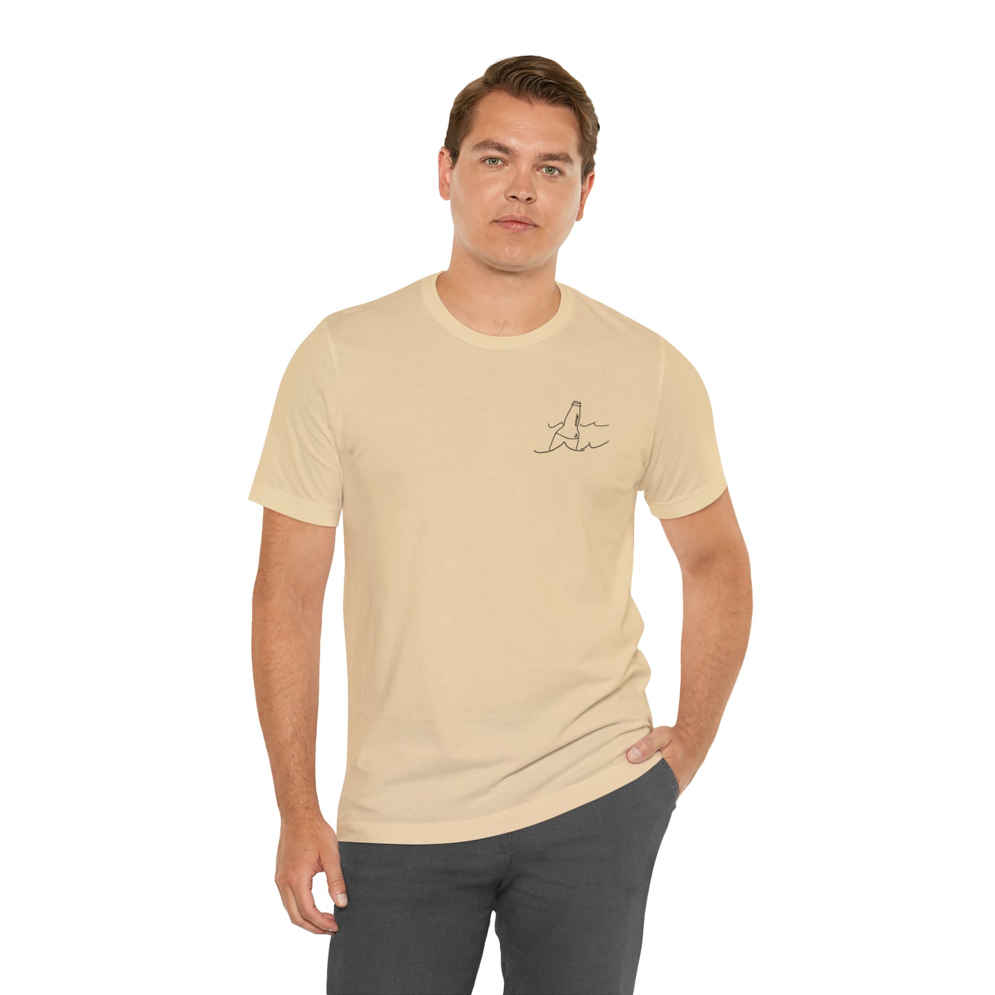 Pewaukee Lake, Bottle Front & Surfing Sketch - Unisex Lightweight Short Sleeve Tee