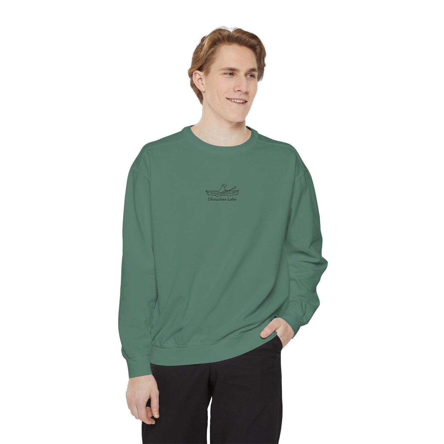 Kayak Dog Lab Embroidered Crewneck Sweatshirt - Comfort Colors