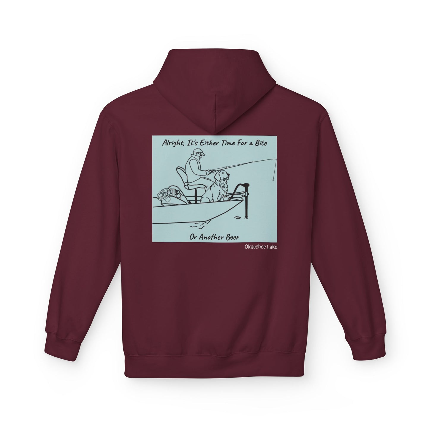 Bite or Beer Fishing, Golden retriever Kayak Dog Midweight Travel Hoodie - Softstyle Gildan