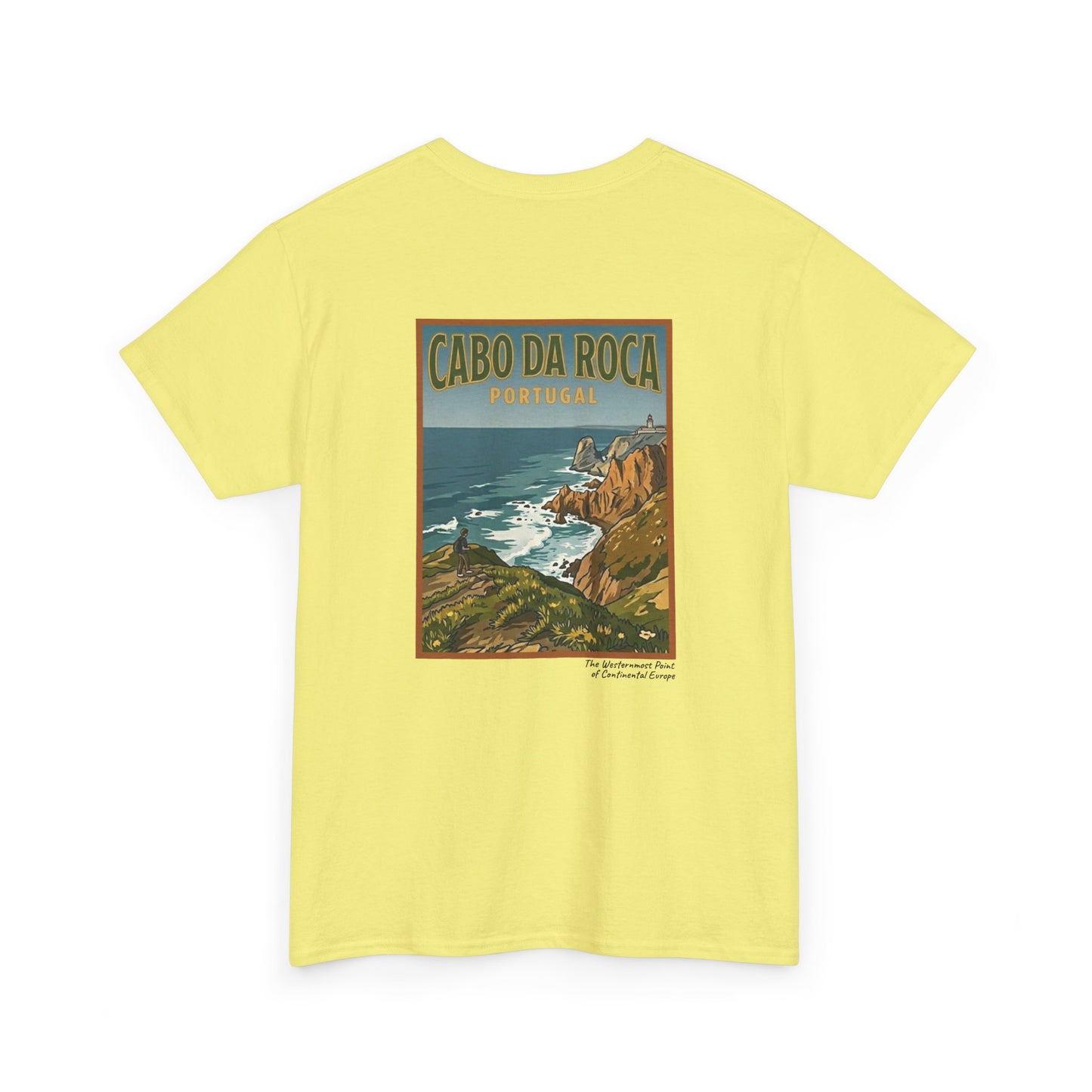 Cabo do Roca with coordinates - 4 panel front - Unisex Heavy Cotton Tee