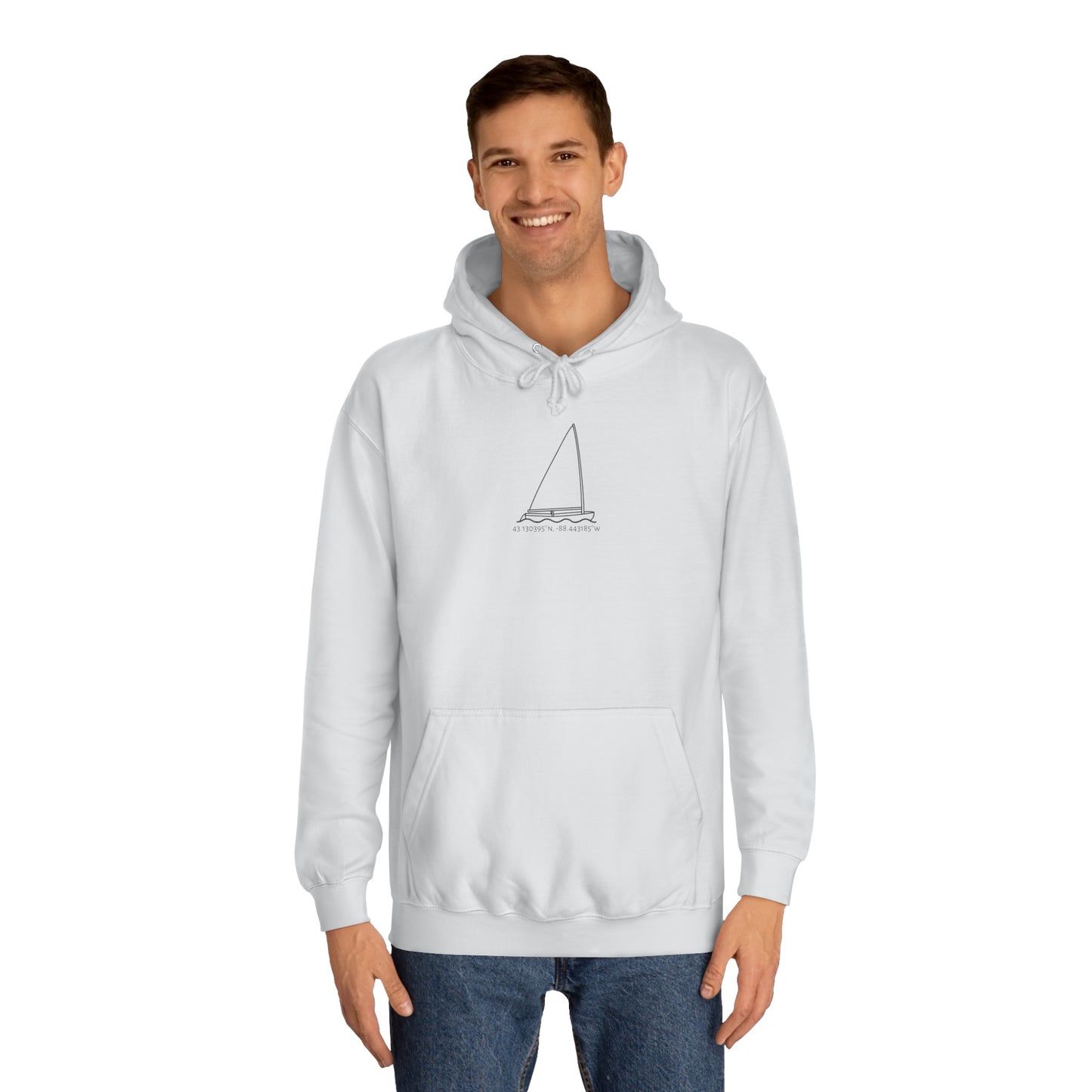 Sailboat Finn model Okauchee Lake Coordinates - Medium Weight Hoodie