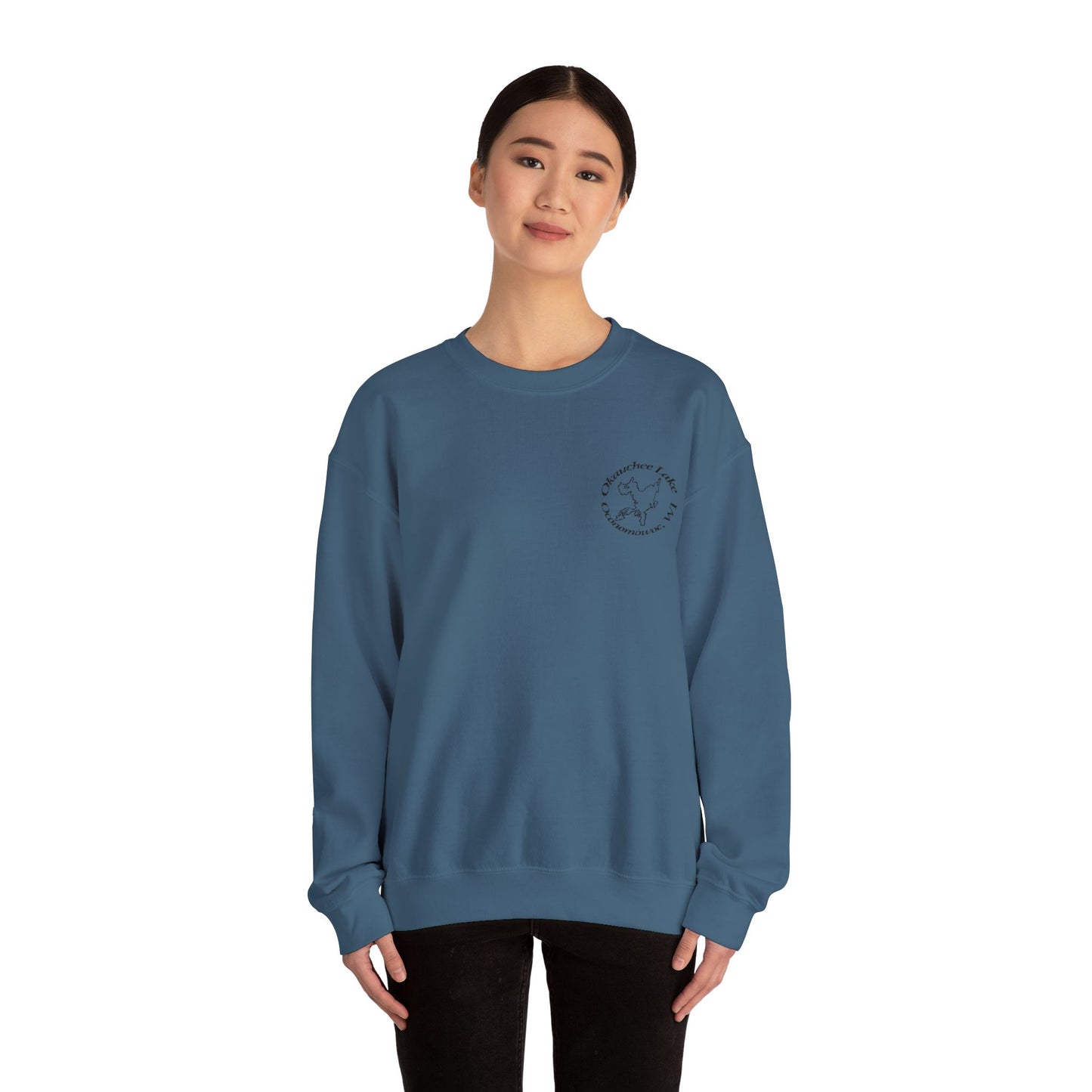 Okauchee Lake Embroidered Circle Text Oconomowoc WIUnisex Heavy Blend™ Crewneck Sweatshirt