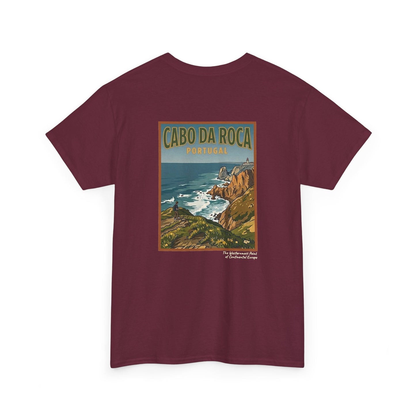 Cabo do Roca with coordinates - 4 panel front - Unisex Heavy Cotton Tee