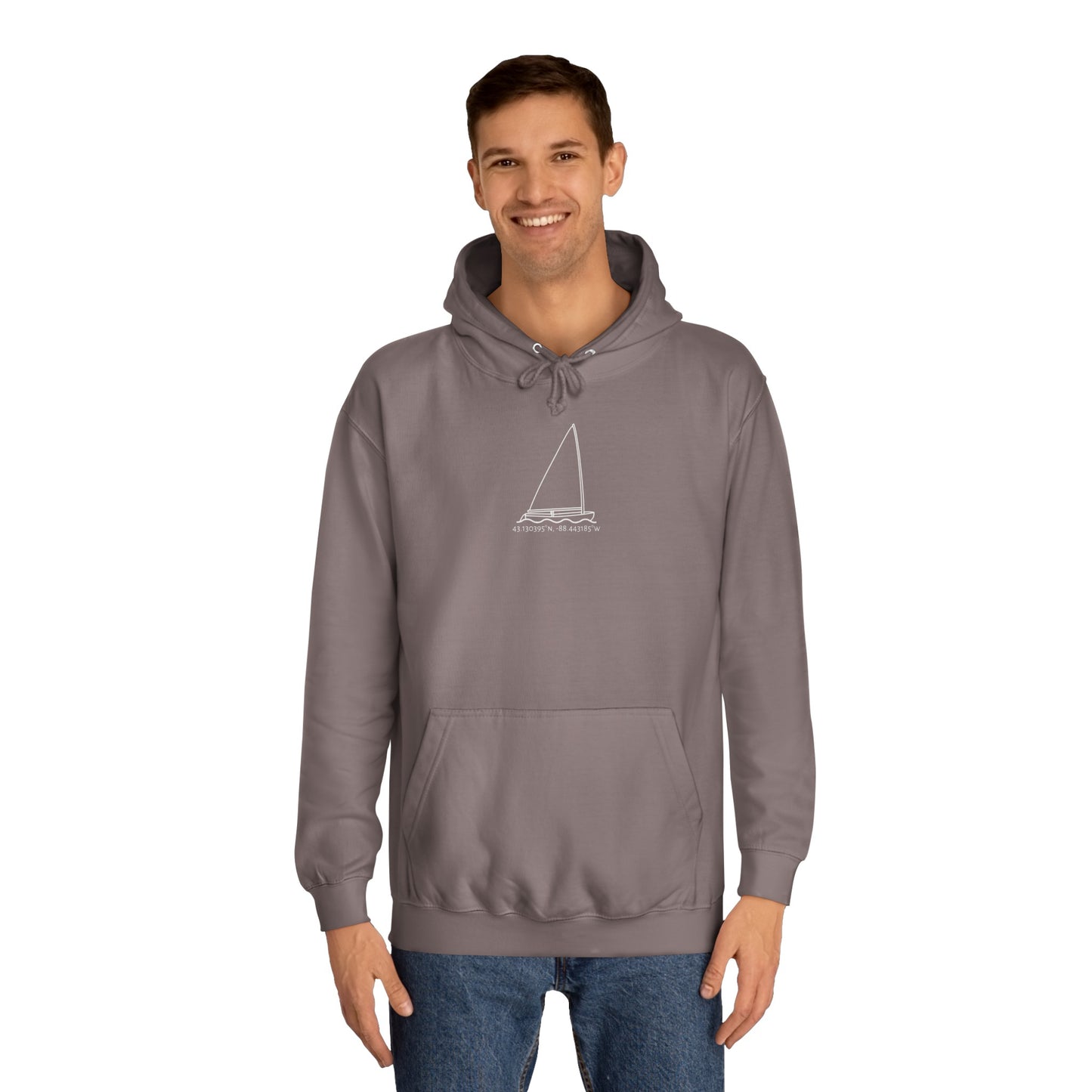 Sailboat Finn model Okauchee Lake Coordinates - Medium Weight Hoodie