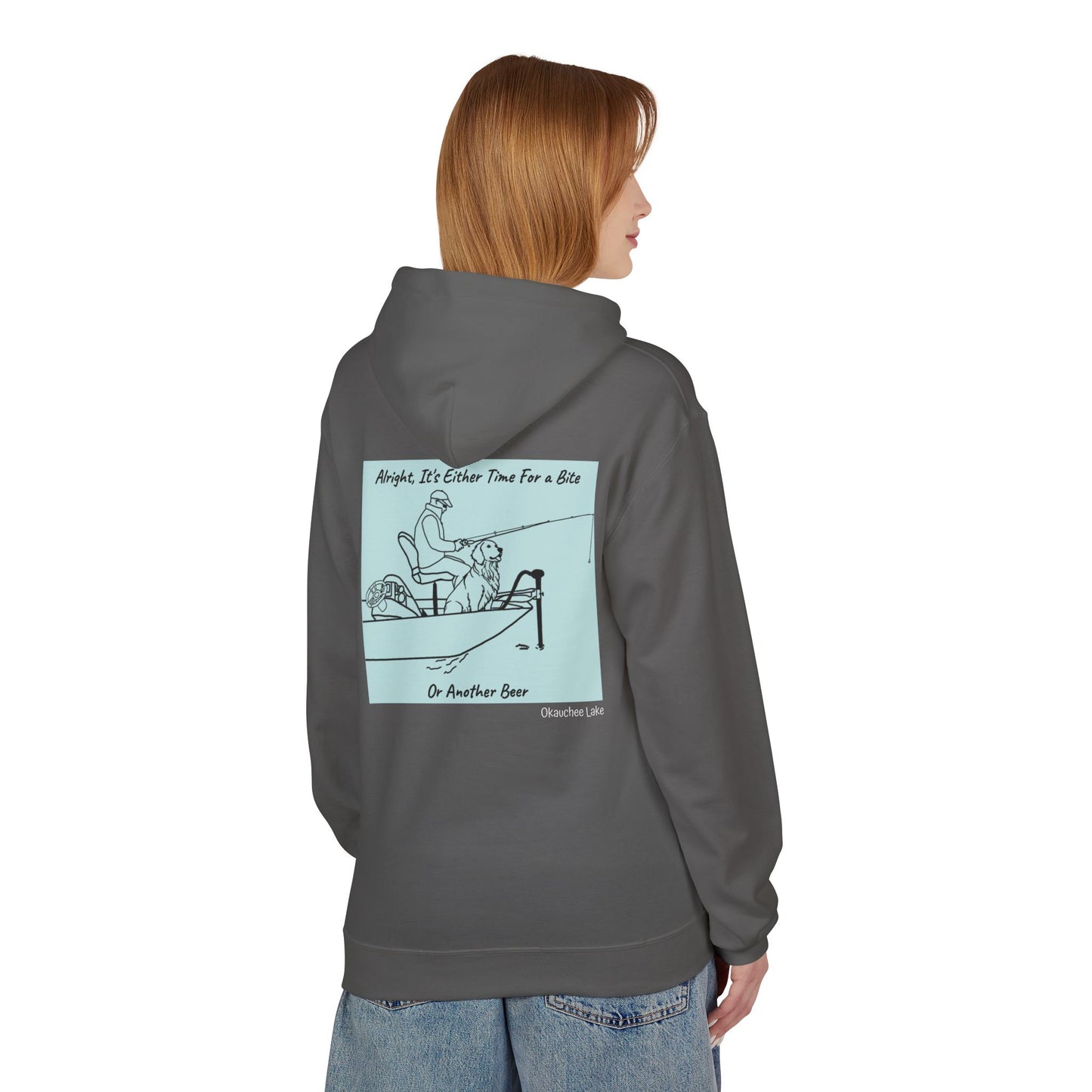Bite or Beer Fishing, Golden retriever Kayak Dog Midweight Travel Hoodie - Softstyle Gildan