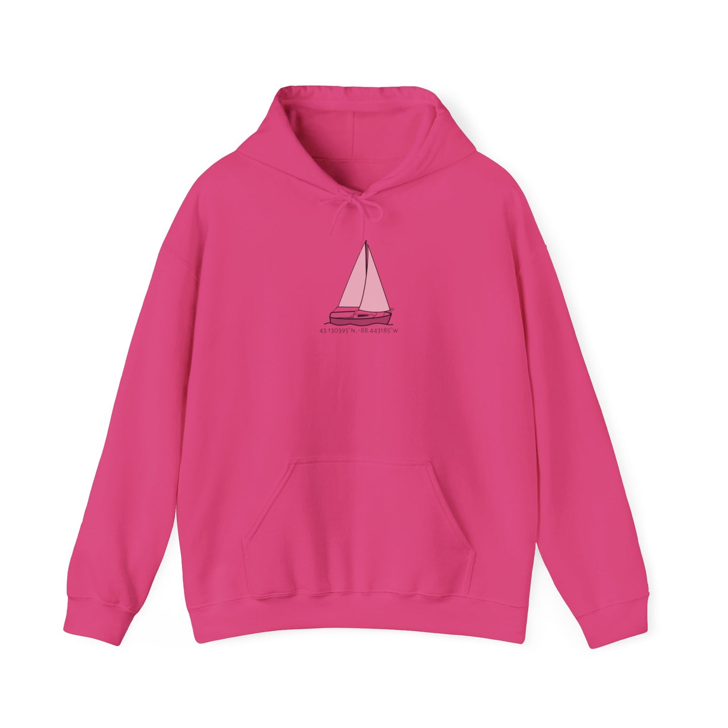 Sailboat Comfort Okauchee Lake Coordinates Unisex Heavy Blend™ Hooded Sweatshirt (G)