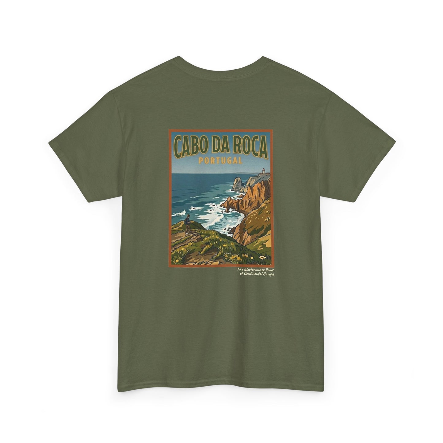 Cabo do Roca with coordinates - 4 panel front - Unisex Heavy Cotton Tee