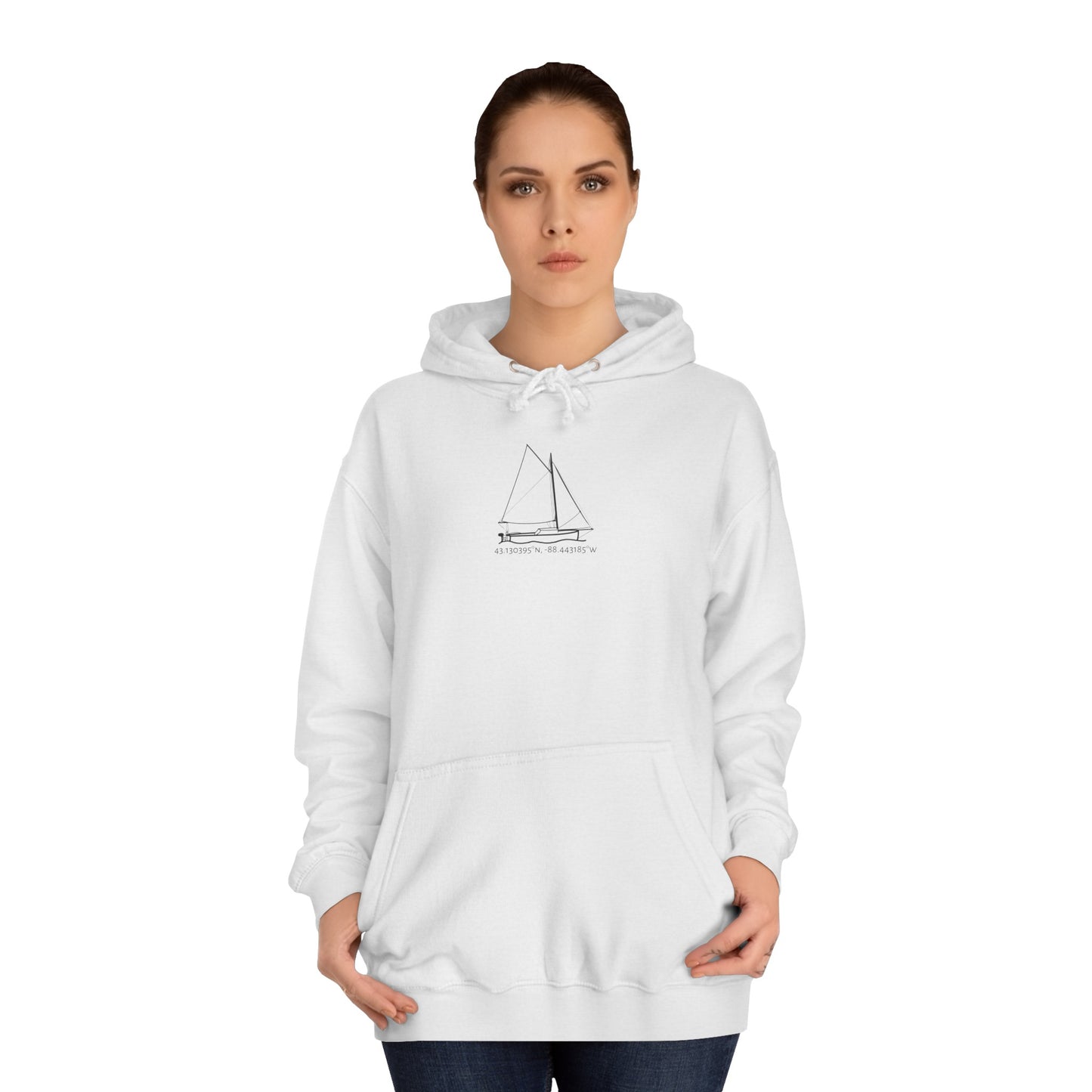 Sailboat With Motor Okauchee Lake Coordinates - Medium Weight Hoodie