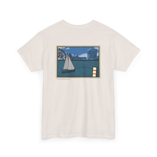 Sailboat on Lake Geneva Backdrop Unisex Heavy Cotton Tee