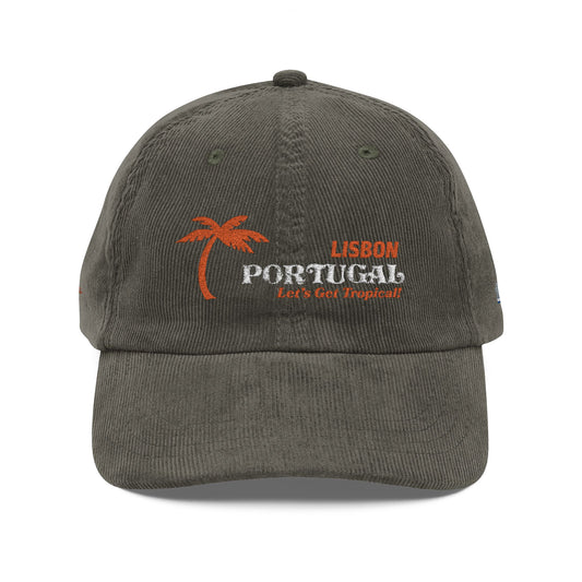 Lisbon Portugal Tropical Embroidered Vintage Corduroy Cap