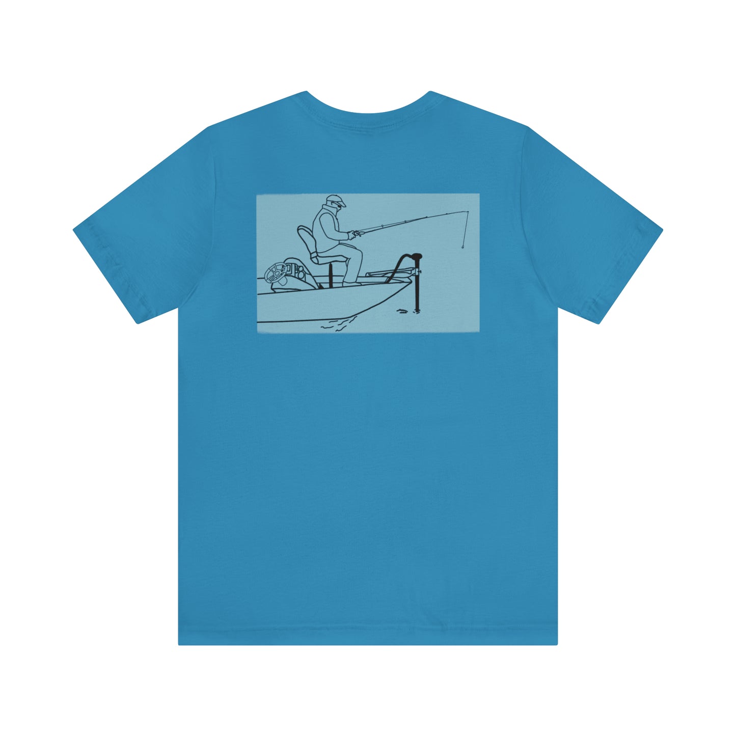 Fowler Lake front, Fishing with Blue Background - Bella & Canvas Unisex Short Sleeve Tee