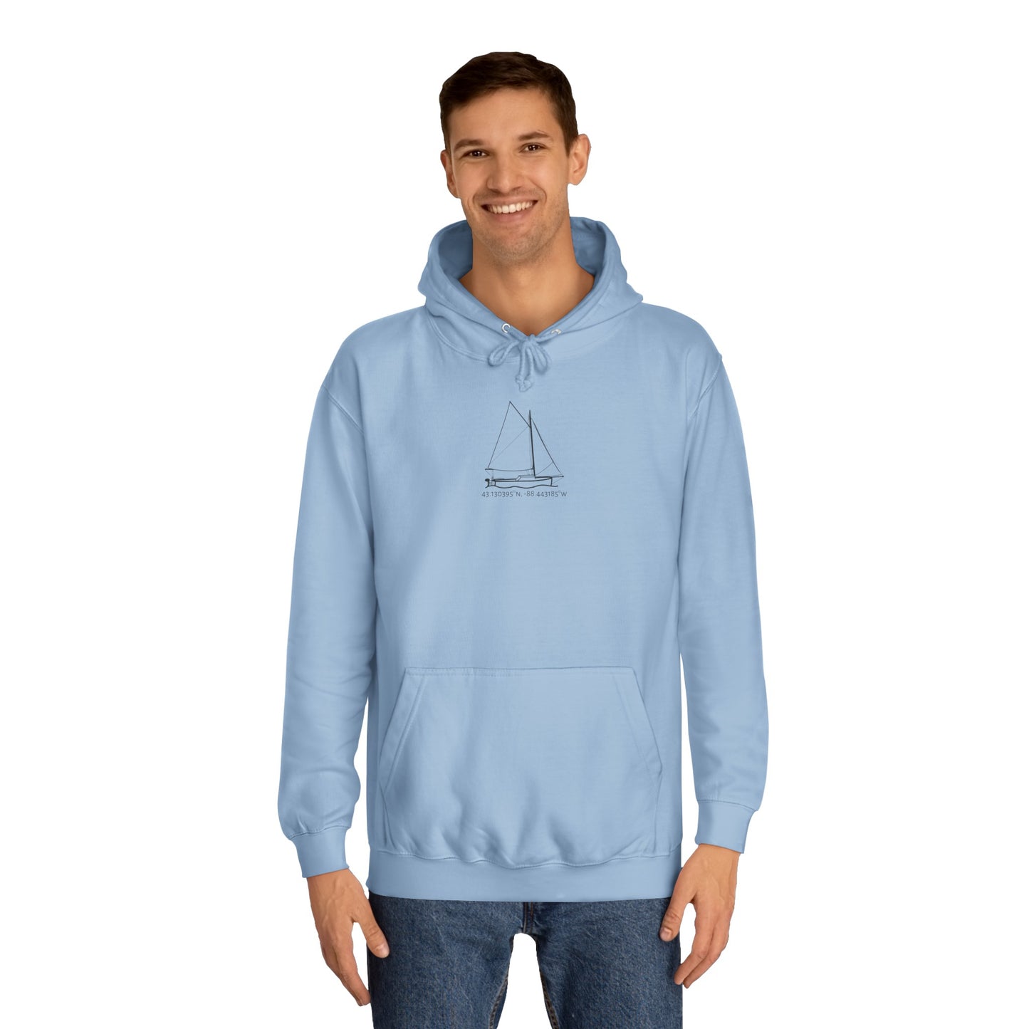 Sailboat With Motor Okauchee Lake Coordinates - Medium Weight Hoodie