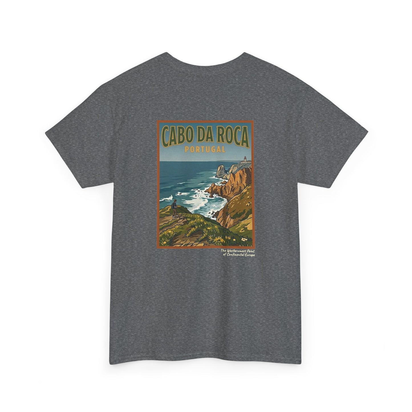 Cabo do Roca with coordinates - 4 panel front - Unisex Heavy Cotton Tee