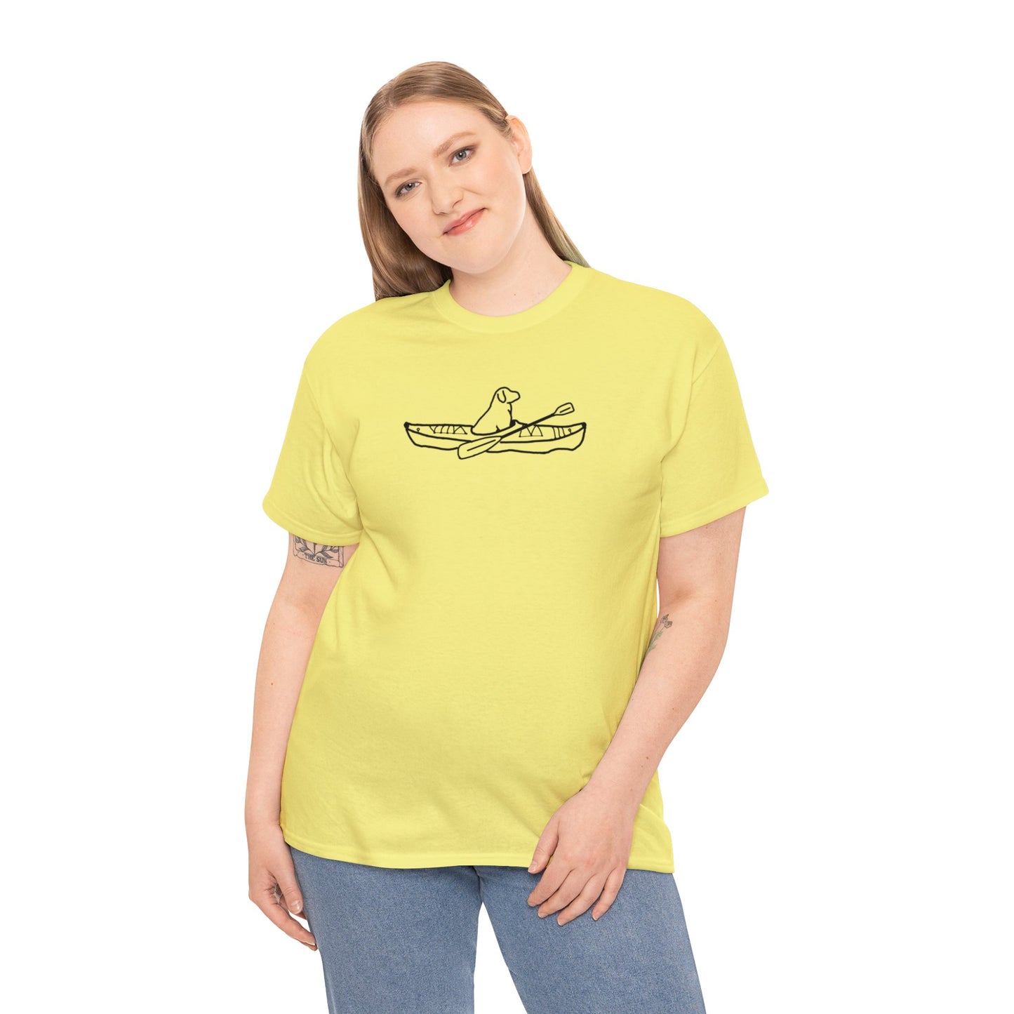 Unisex Heavy Tee Shirt - Kayak Dog