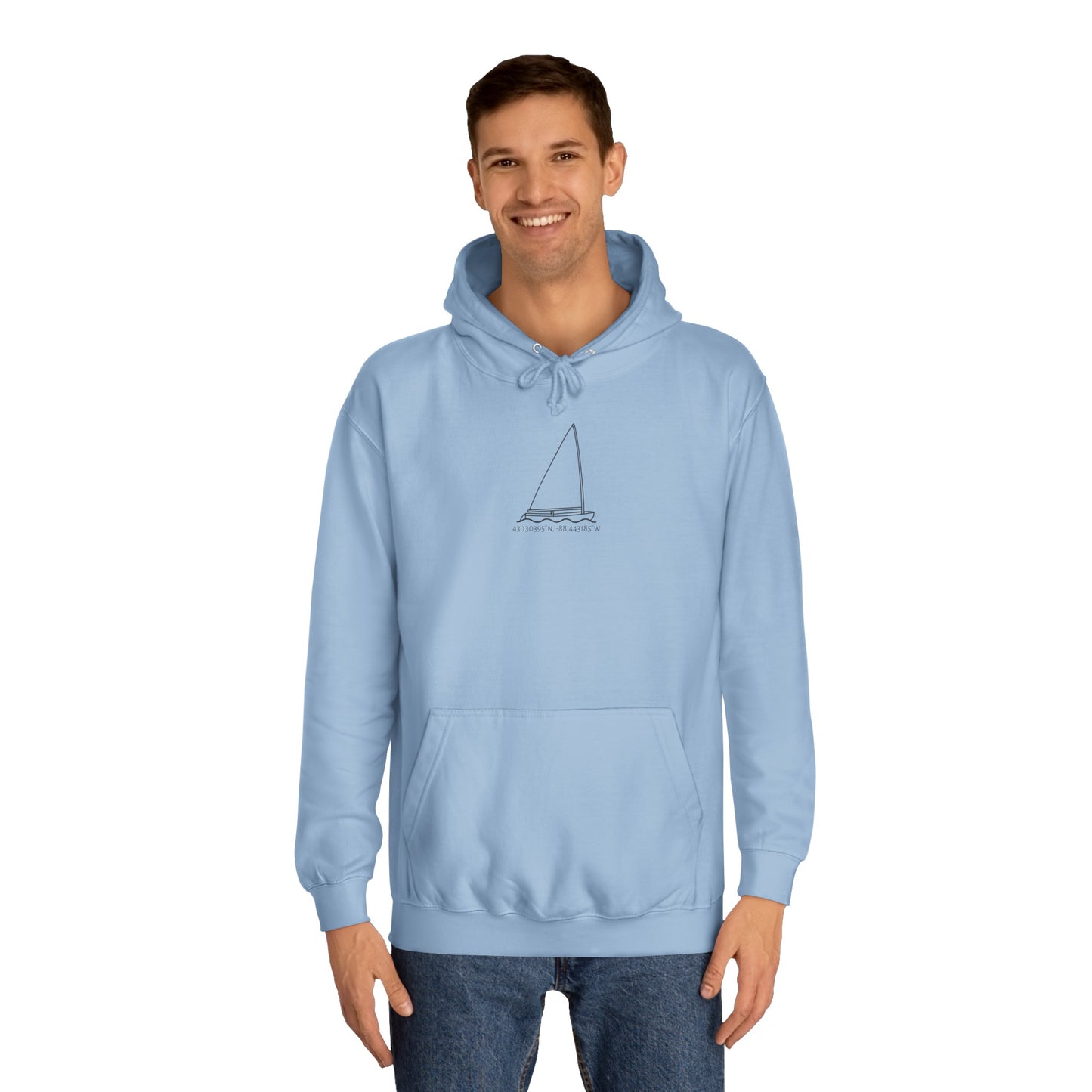 Sailboat Finn model Okauchee Lake Coordinates - Medium Weight Hoodie