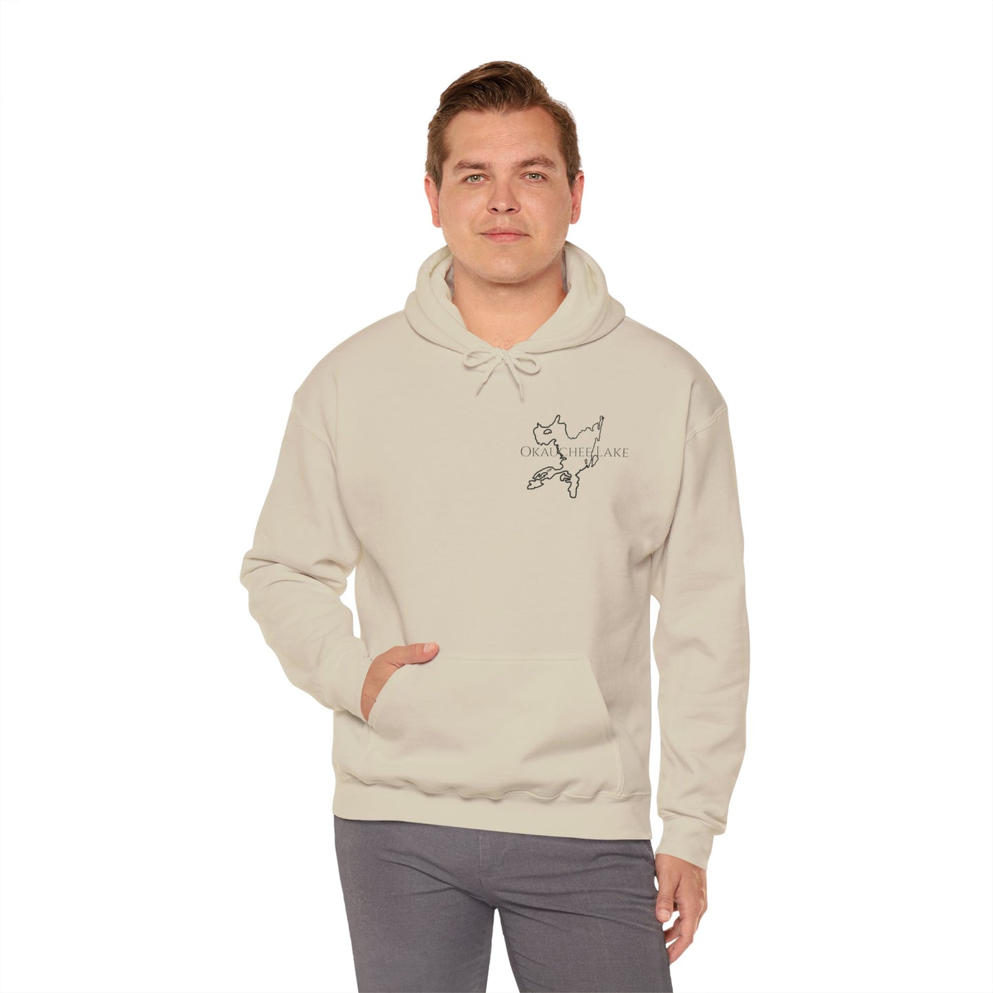 Trolling Motor Fishing, Bite or Beer - Okauchee Lake Unisex Heavy Blend Hooded Sweatshirt