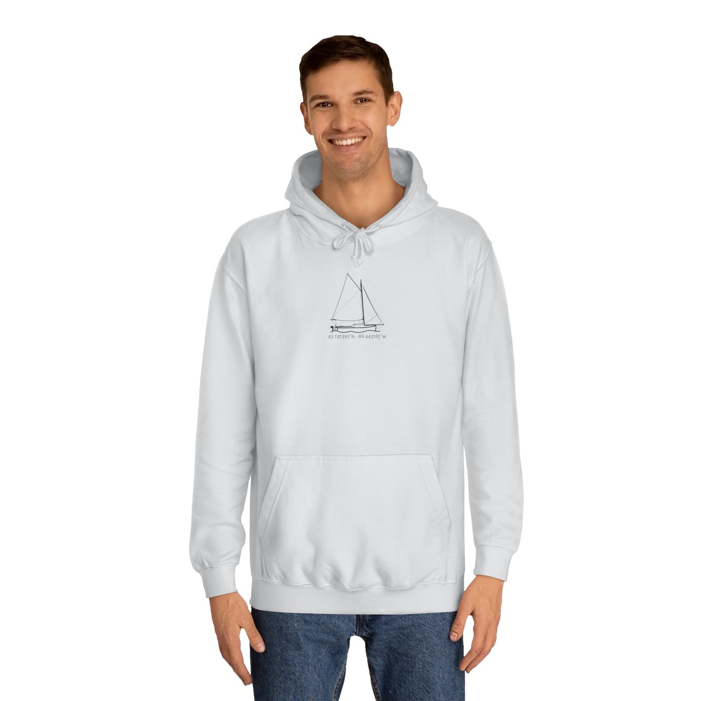 Sailboat With Motor Okauchee Lake Coordinates - Medium Weight Hoodie