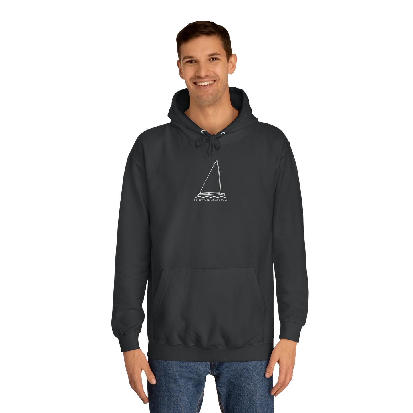 Sailboat Finn model Okauchee Lake Coordinates - Medium Weight Hoodie