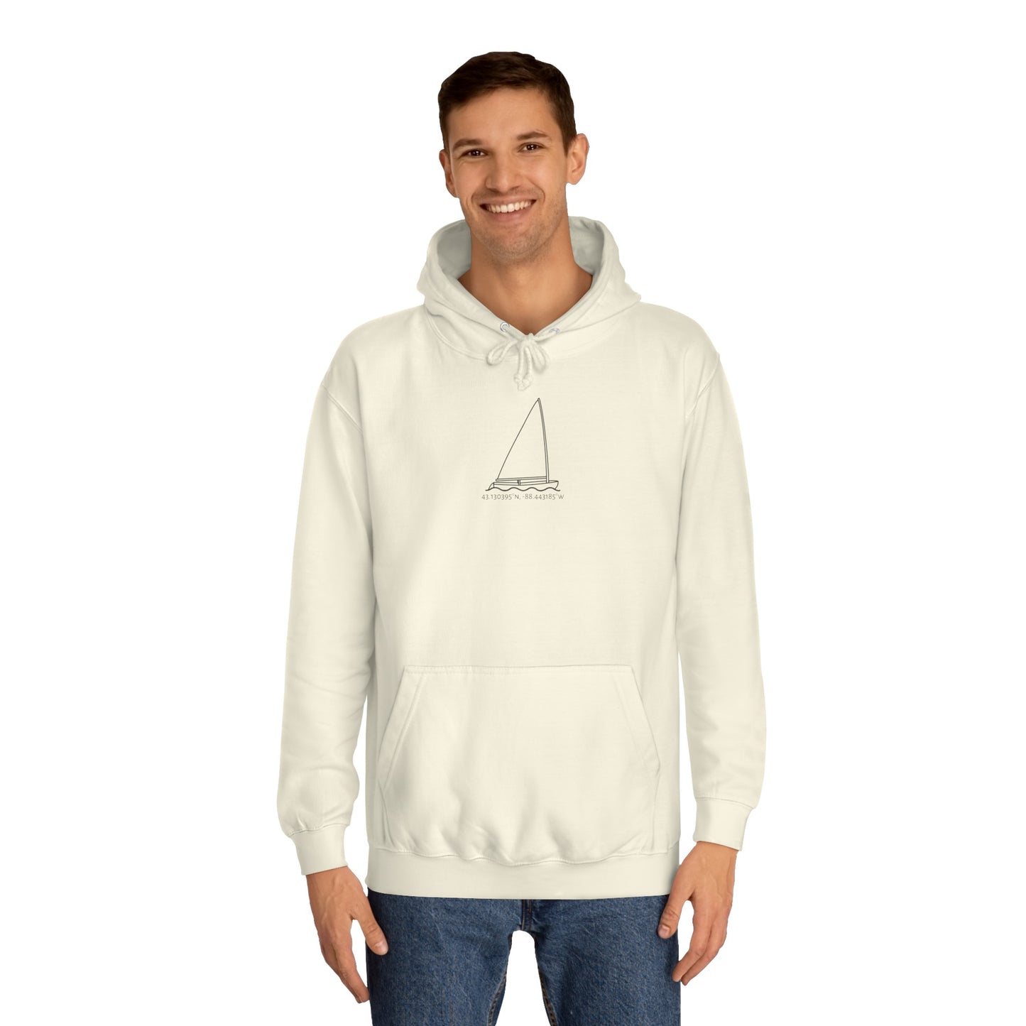 Sailboat Finn model Okauchee Lake Coordinates - Medium Weight Hoodie