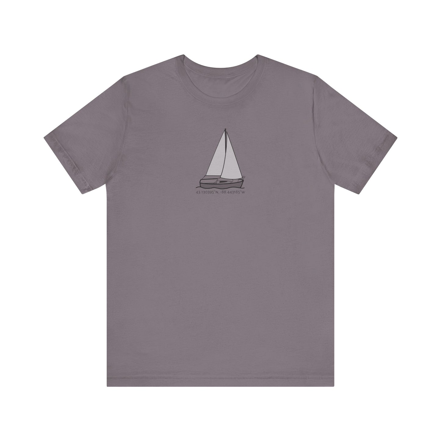 Sailboat Comfort Okauchee Lake Coordinates Unisex Lightweight Short Sleeve Tee