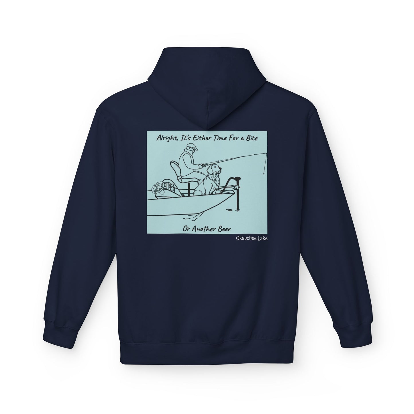 Bite or Beer Fishing, Golden retriever Kayak Dog Midweight Travel Hoodie - Softstyle Gildan