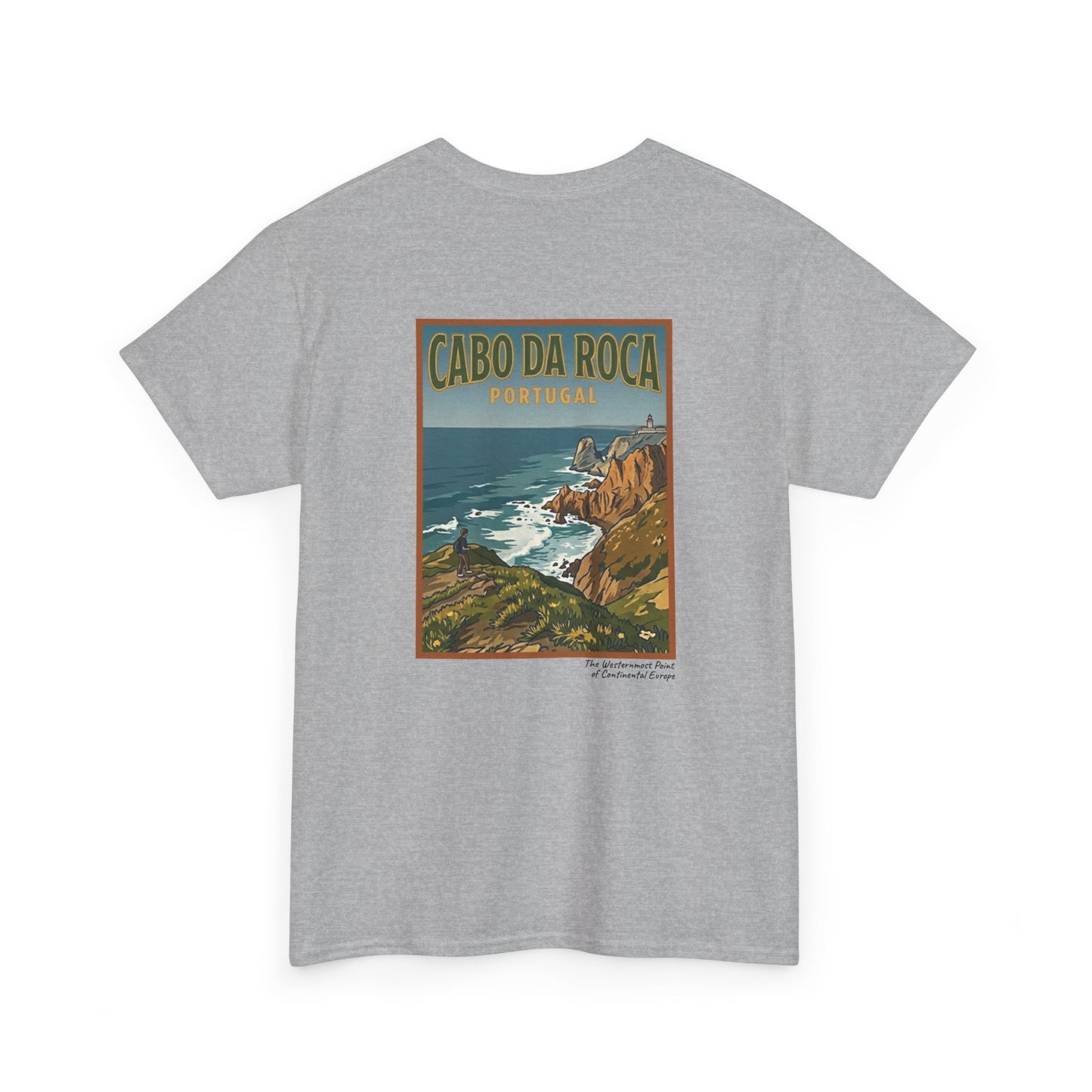 Cabo do Roca with coordinates - 4 panel front - Unisex Heavy Cotton Tee