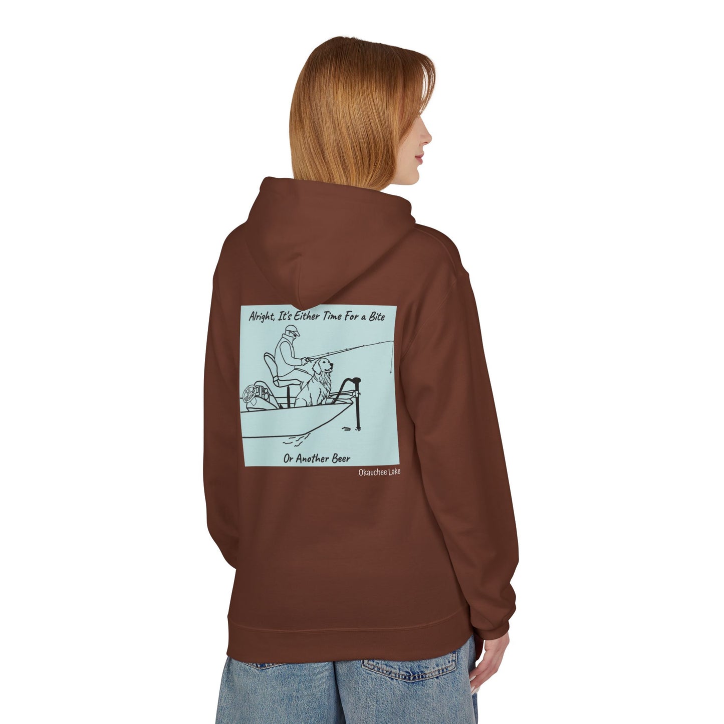 Bite or Beer Fishing, Golden retriever Kayak Dog Midweight Travel Hoodie - Softstyle Gildan