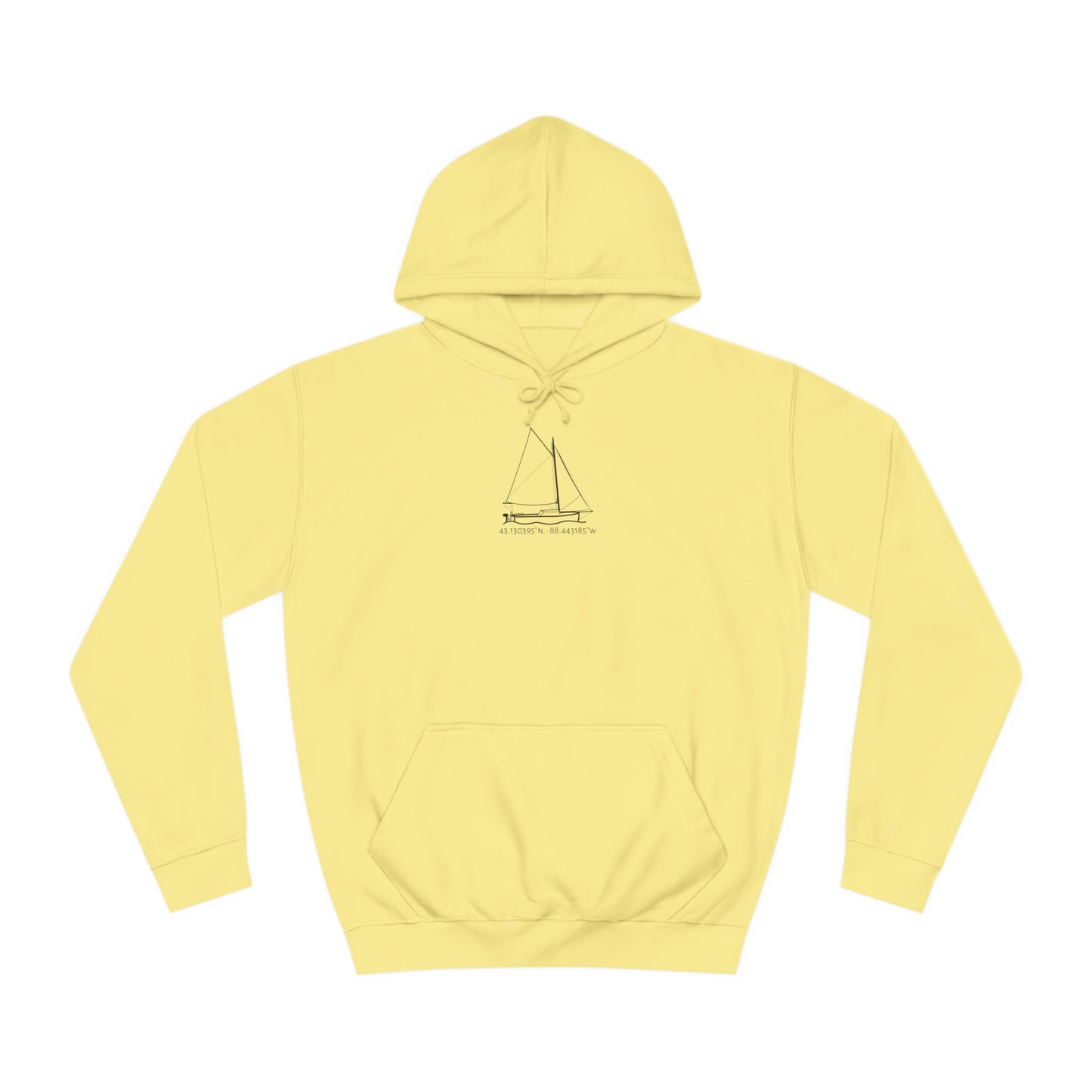 Sailboat With Motor Okauchee Lake Coordinates - Medium Weight Hoodie