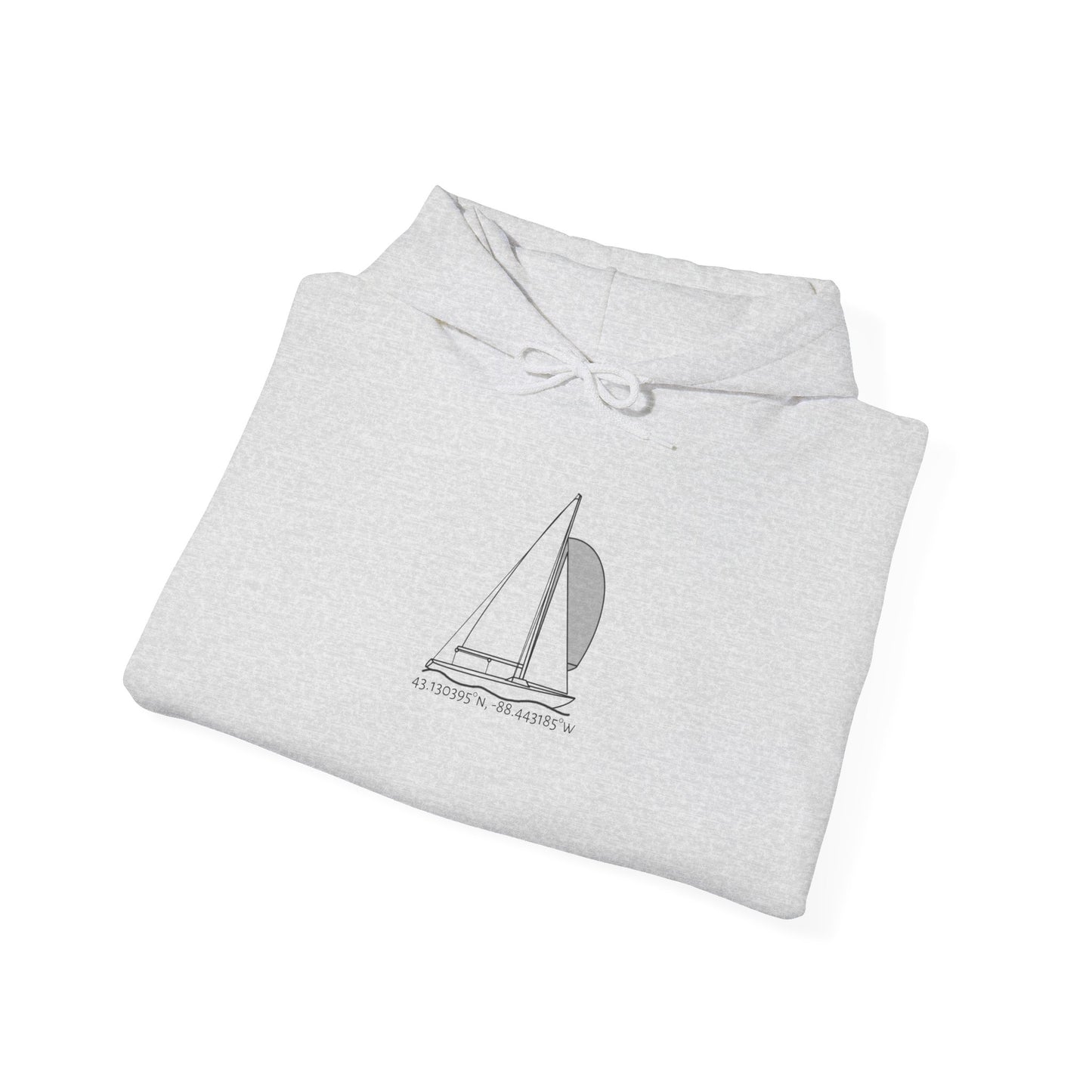 Sailboat Yngling Model Type Okauchee Lake Coordinates Unisex Heavy Blend™ Hooded Sweatshirt