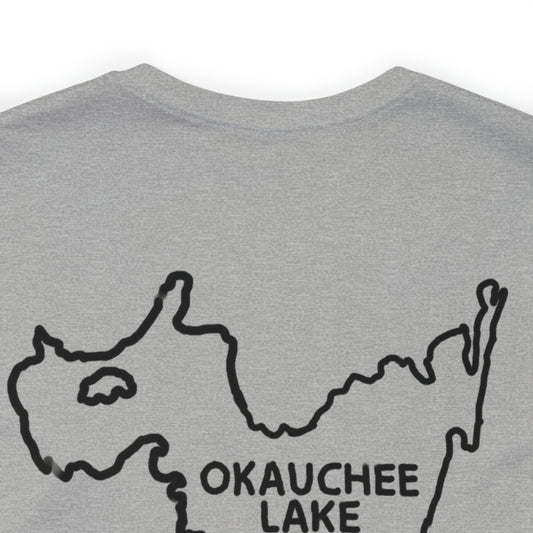Okauchee Lake, Fishing Off Dock Front - Unisex Lightweight Short Sleeve Tee