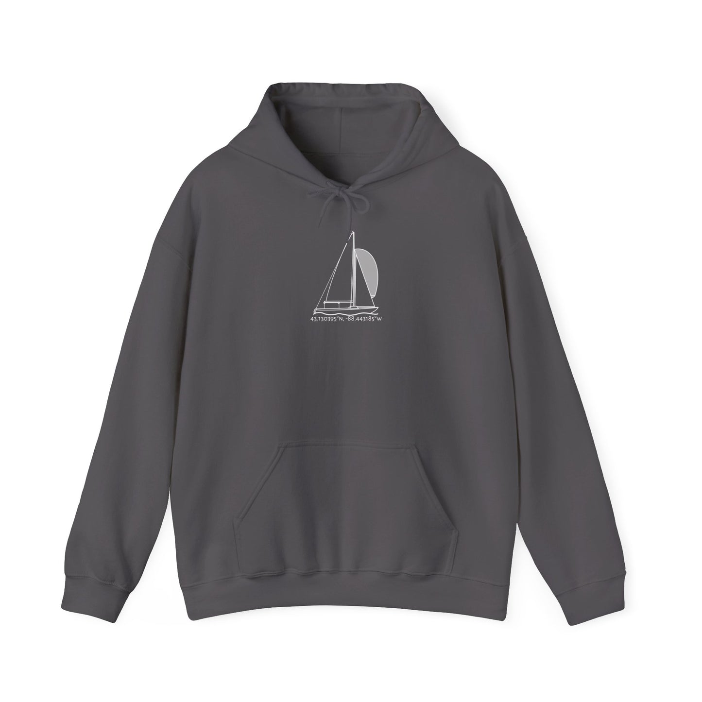 Sailboat Yngling Model Type Okauchee Lake Coordinates Unisex Heavy Blend™ Hooded Sweatshirt