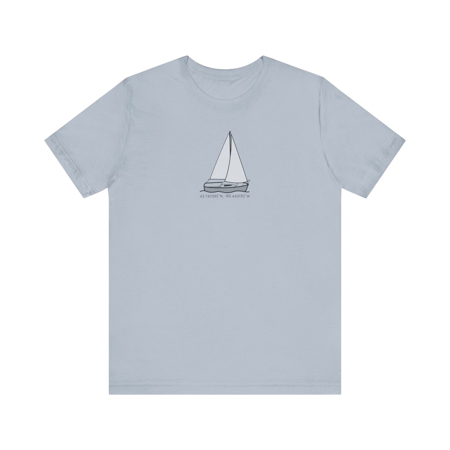 Sailboat Comfort Okauchee Lake Coordinates Unisex Lightweight Short Sleeve Tee