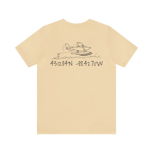 Okauchee Lake, Wakeboard Float Plane- Unisex Lightweight Short Sleeve Tee