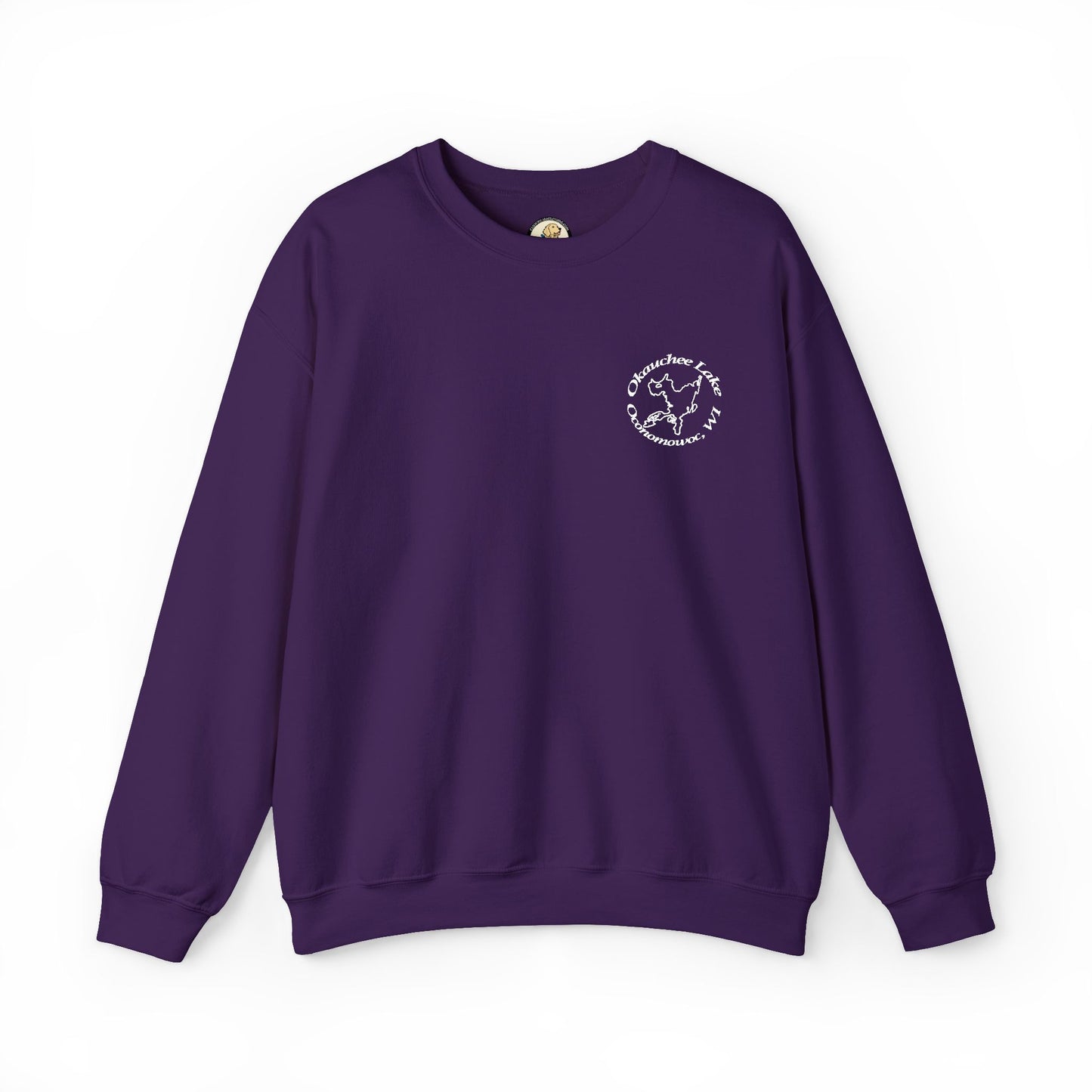 Okauchee Lake Embroidered circle text Oconomowoc WI Unisex Heavy Blend™ Crewneck Sweatshirt
