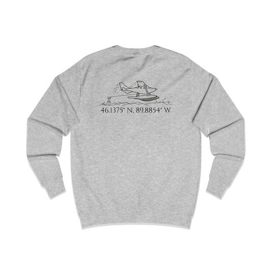 Manitowish Waters Float Plane With Coordinates - Men's Crewneck