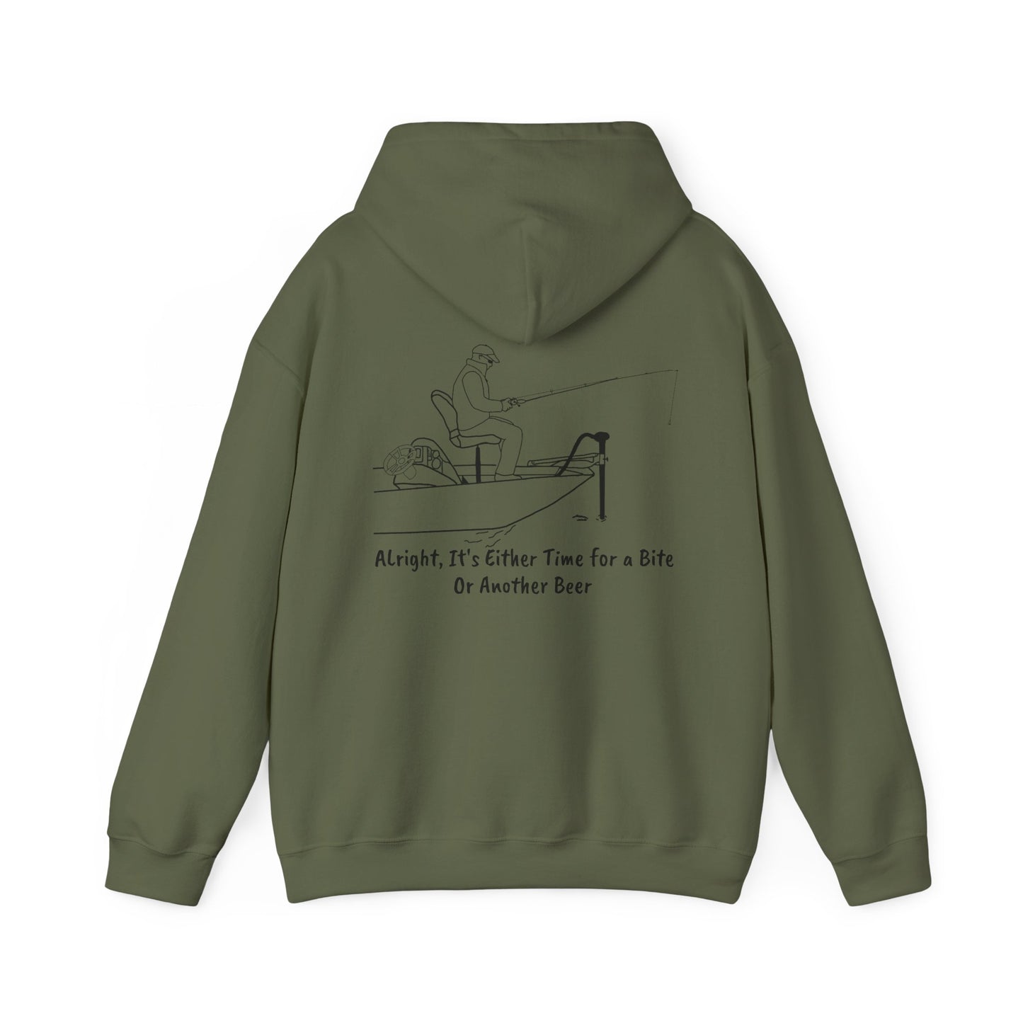 Trolling Motor Fishing, Bite or Beer - Okauchee Lake Unisex Heavy Blend Hooded Sweatshirt