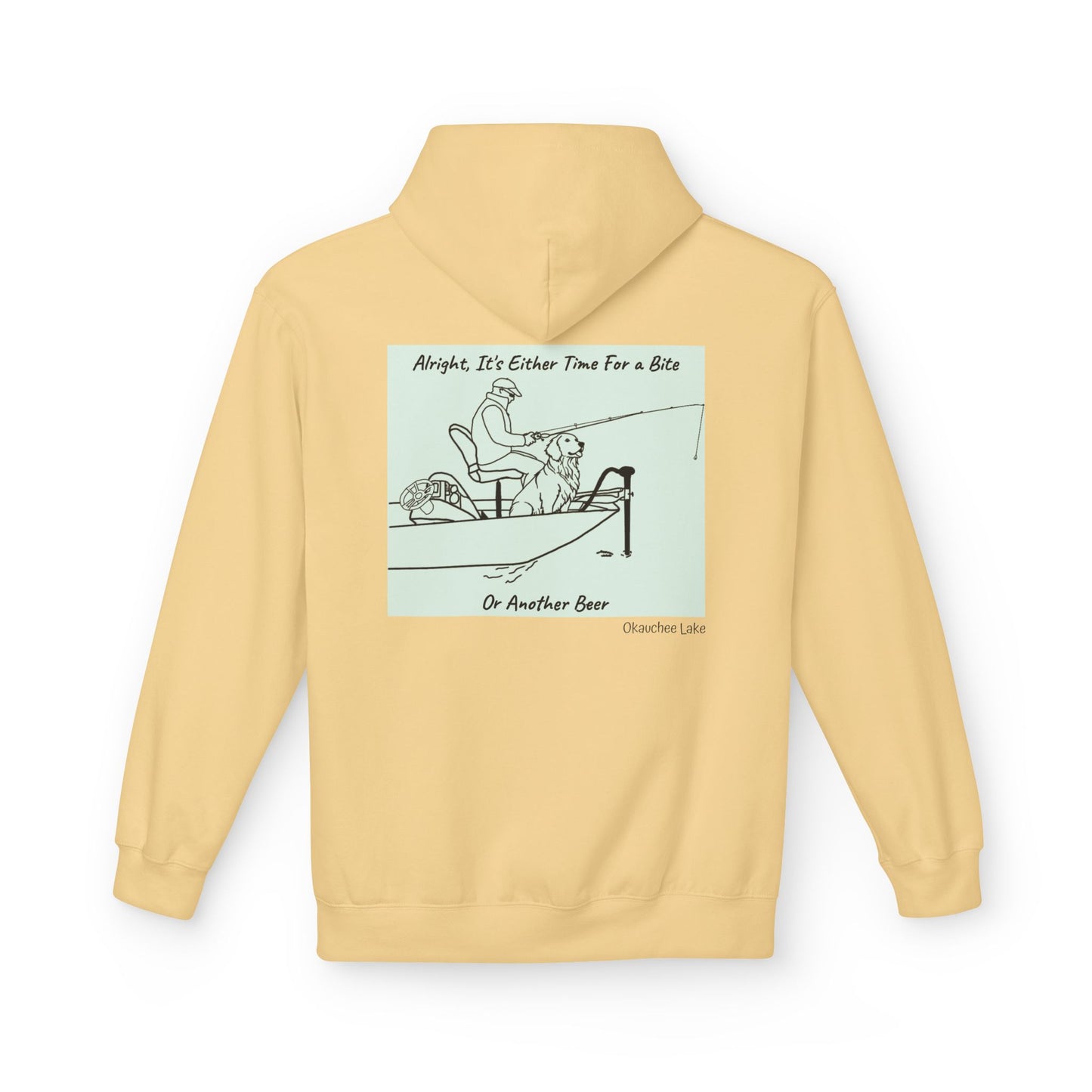Bite or Beer Fishing, Golden retriever Kayak Dog Midweight Travel Hoodie - Softstyle Gildan
