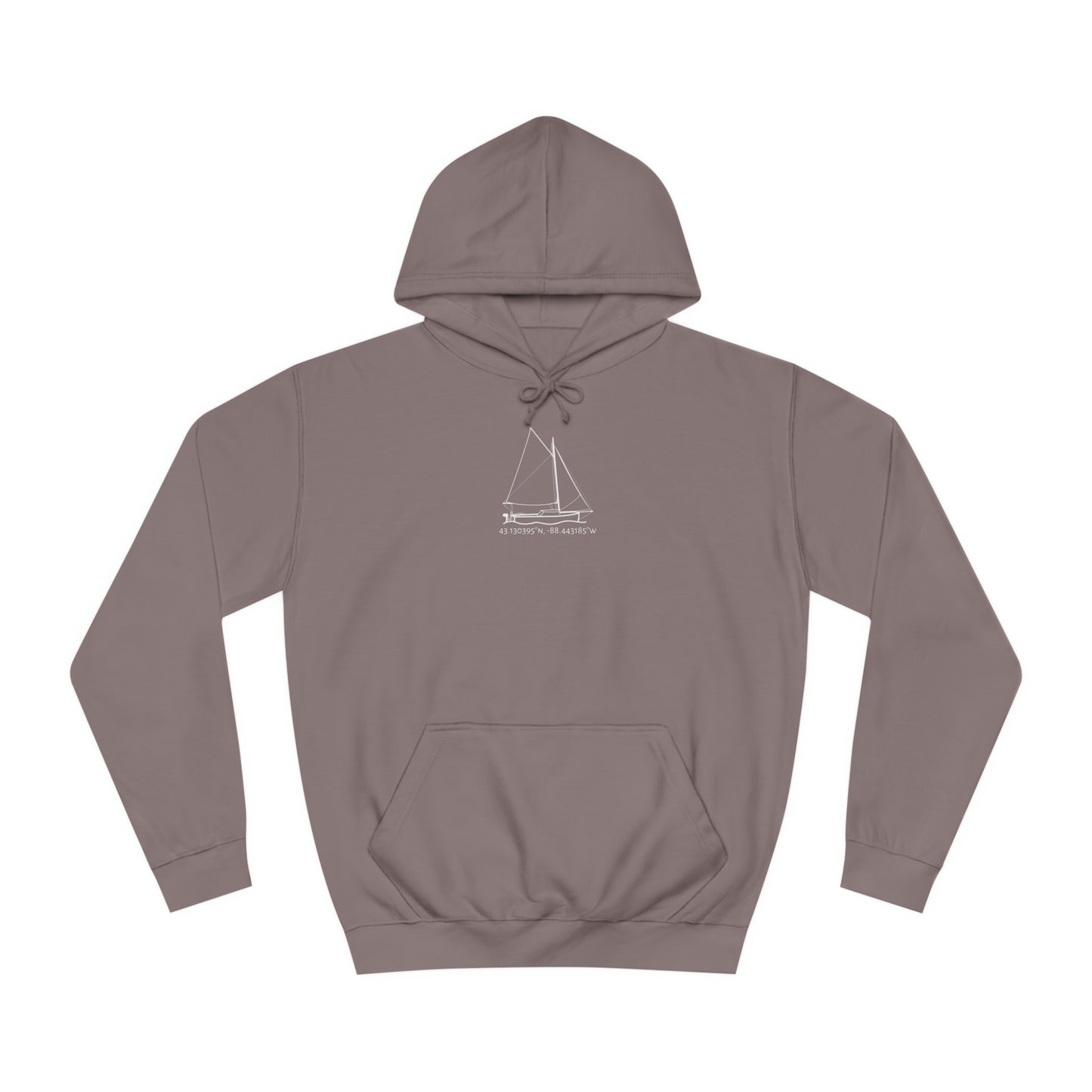 Sailboat With Motor Okauchee Lake Coordinates - Medium Weight Hoodie