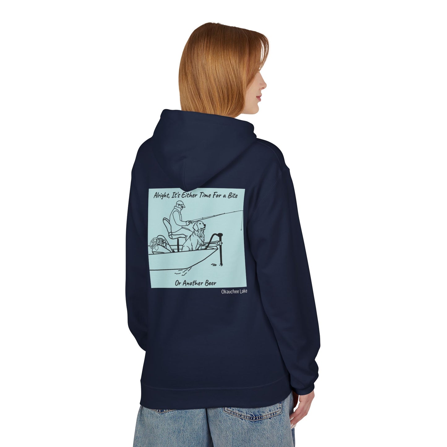 Bite or Beer Fishing, Golden retriever Kayak Dog Midweight Travel Hoodie - Softstyle Gildan